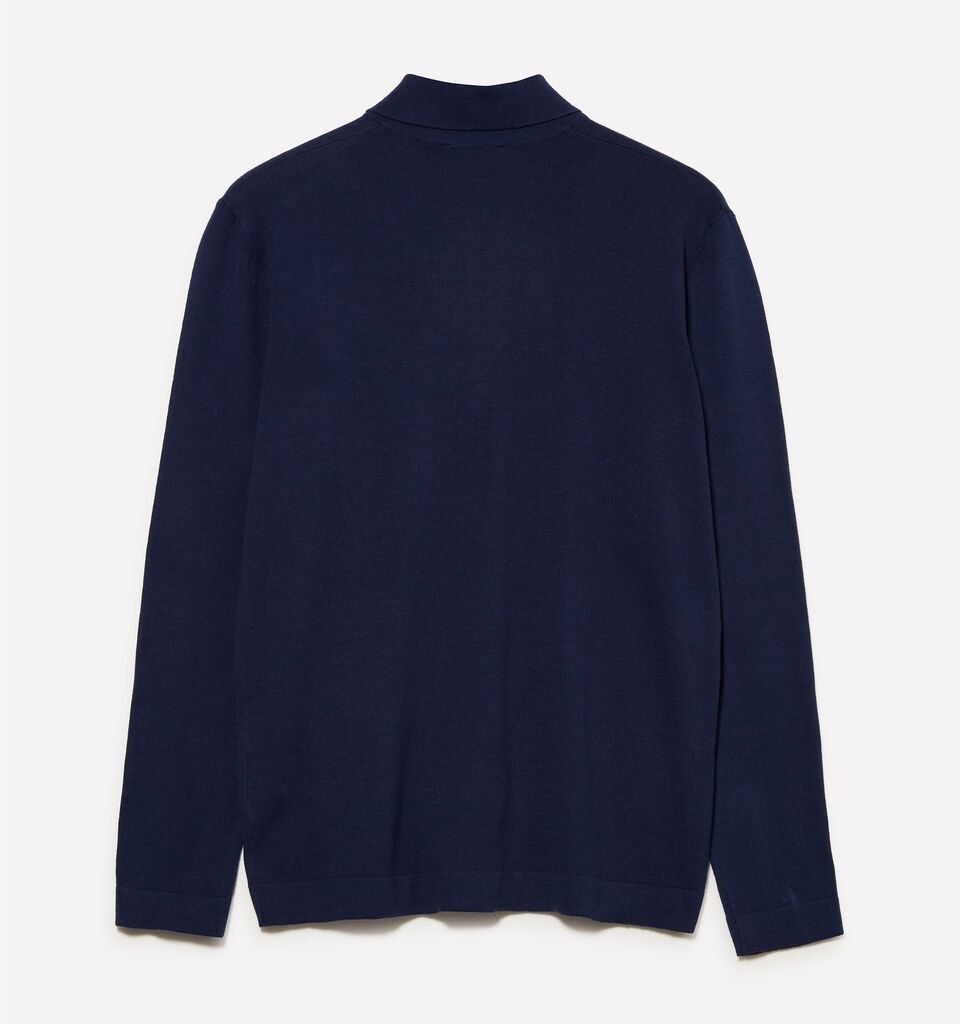 Dark blue knit polo  - men's v-neck sweaters - Dark Blue | Sisley image number 2